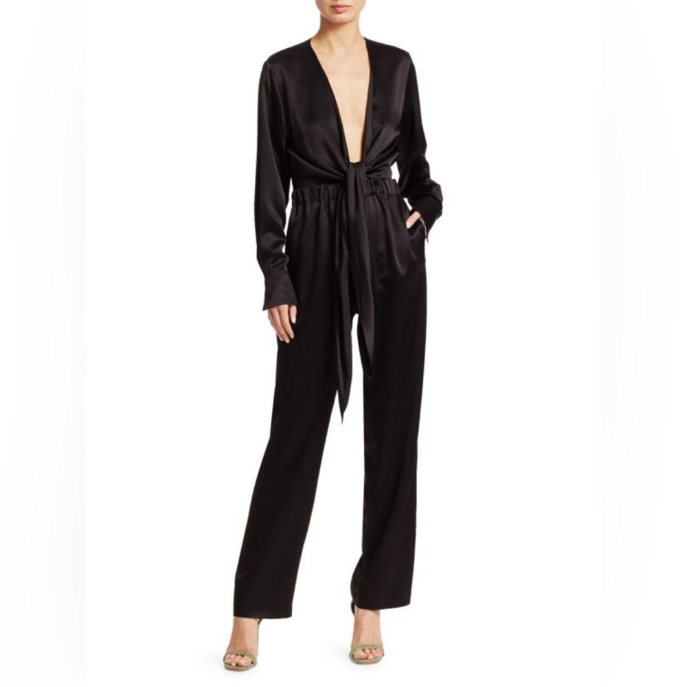 Carolina Ritzler Romy V Neck Black Tie Up Jumpsuit Romper France $1K